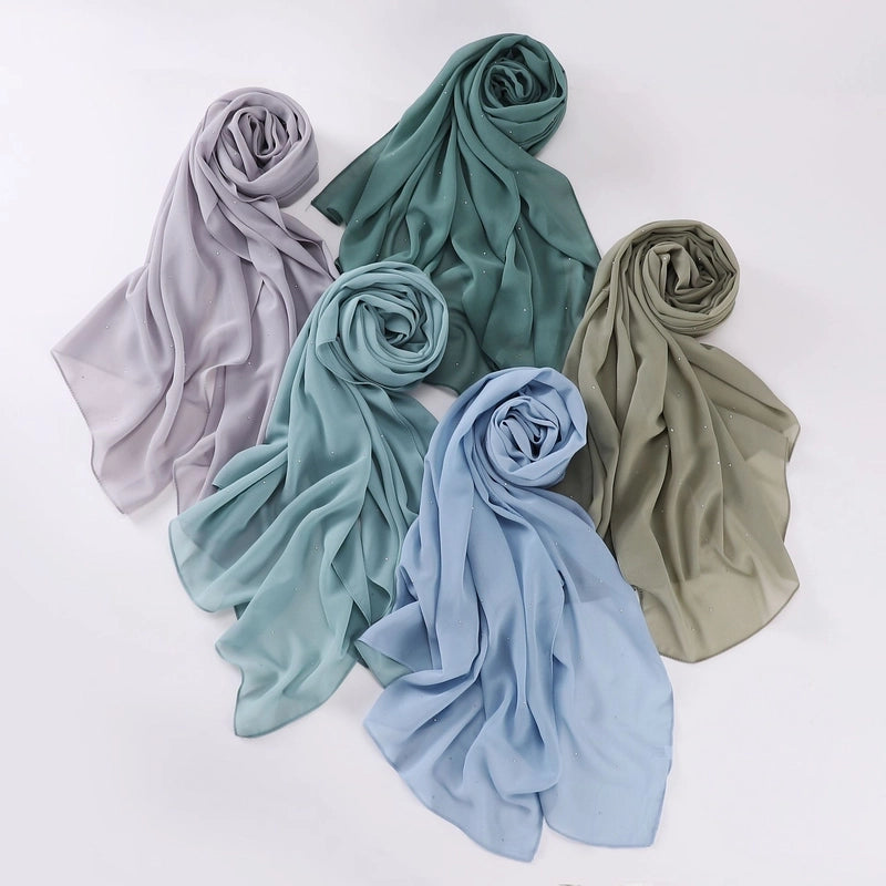 New Pearl Chiffon Long Scarf Gypsophila Hot Drilling Scarf Hui Scarf Middle East Turban Muslim Hijab