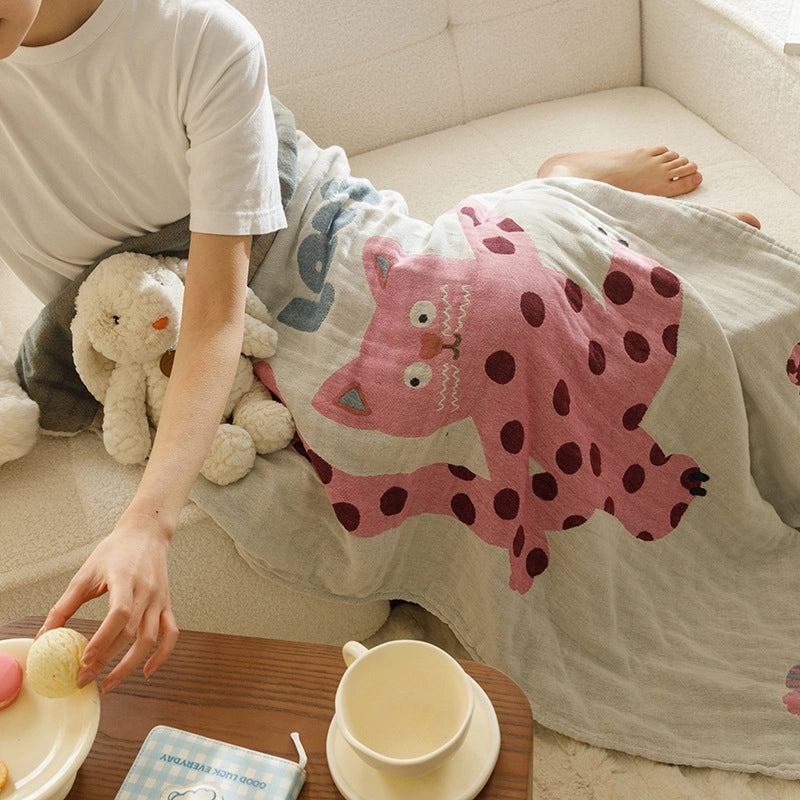 Class A Cotton Gauze Cover Blanket Cotton Jacquard Four-Layer Gauze Bath Towel Sofa Nap Blanket Multifunctional Children's Bags Quilt