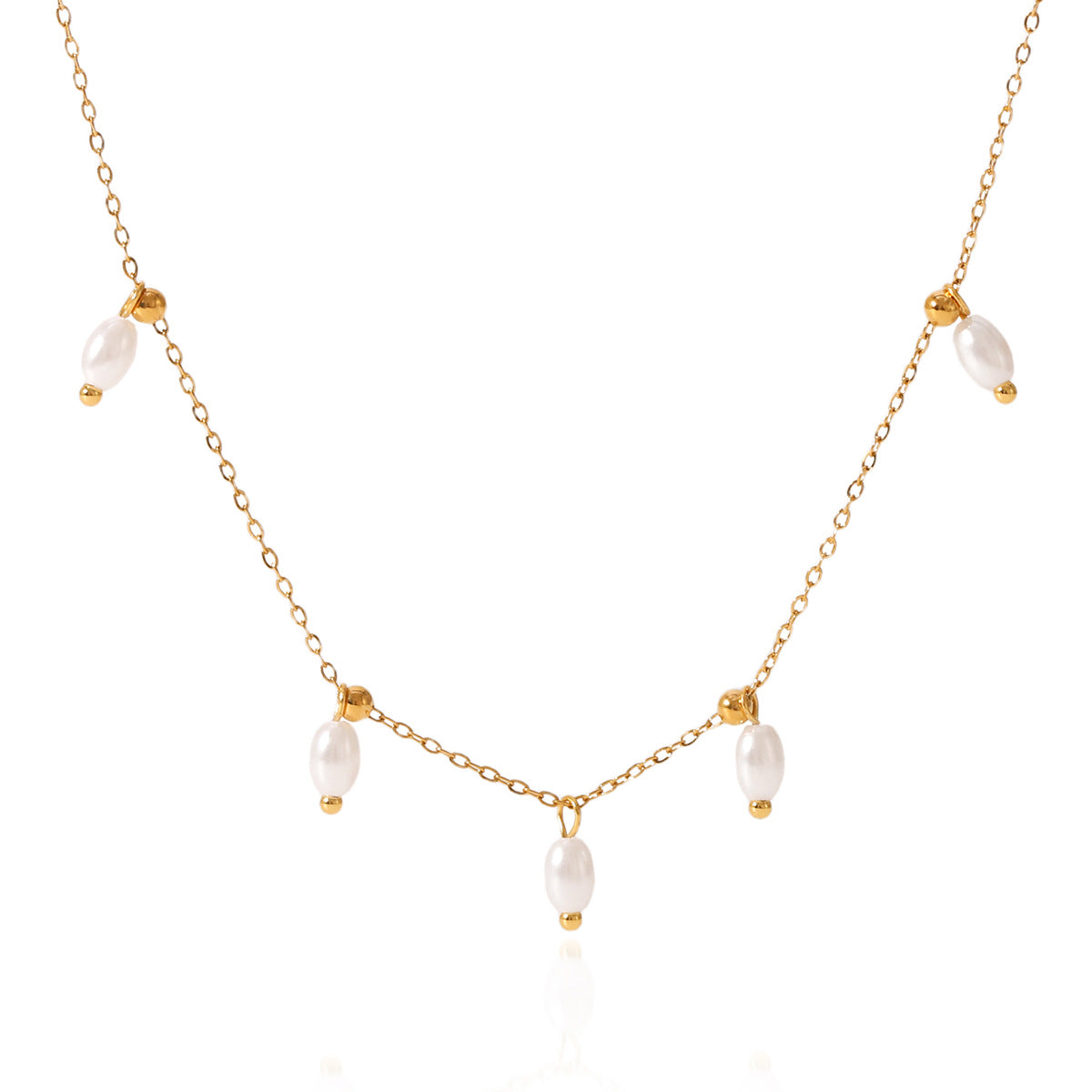 Retro Freshwater Pearl Necklace Female Beaded Stainless Steel Clavicle Chain Titanium Steel Necklace