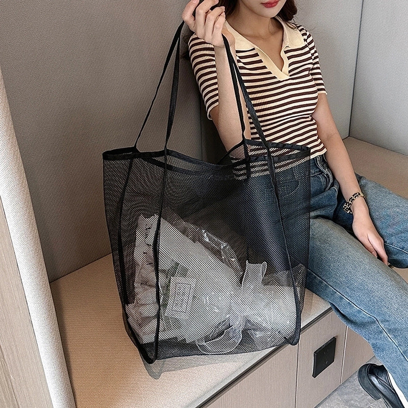 Women's Large Gauze Solid Color Basic Classic Style Open Tote Bag