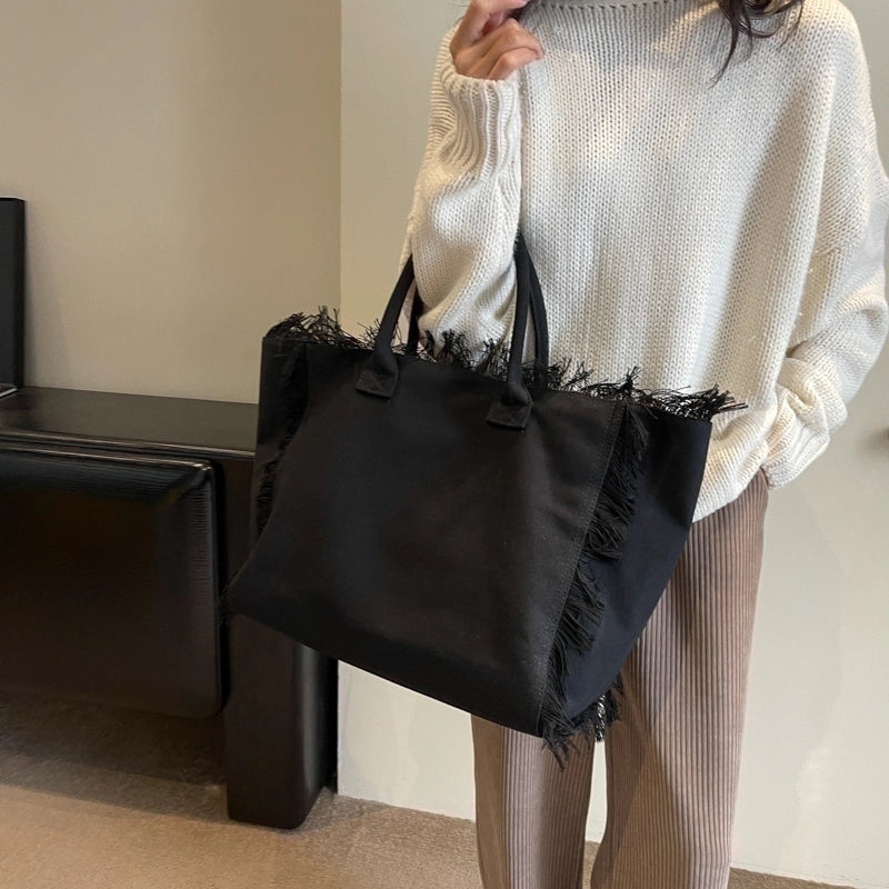 Women's Canvas Solid Color Basic Streetwear Sewing Thread Square Open Shoulder Bag Square Bag Underarm Bag