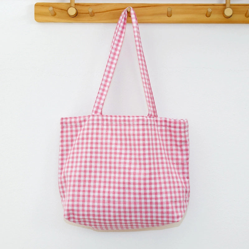 Classic Check Large Capacity Shoulder Bag Women's Style Summer Niche Solid Color Canvas Bag Handbag