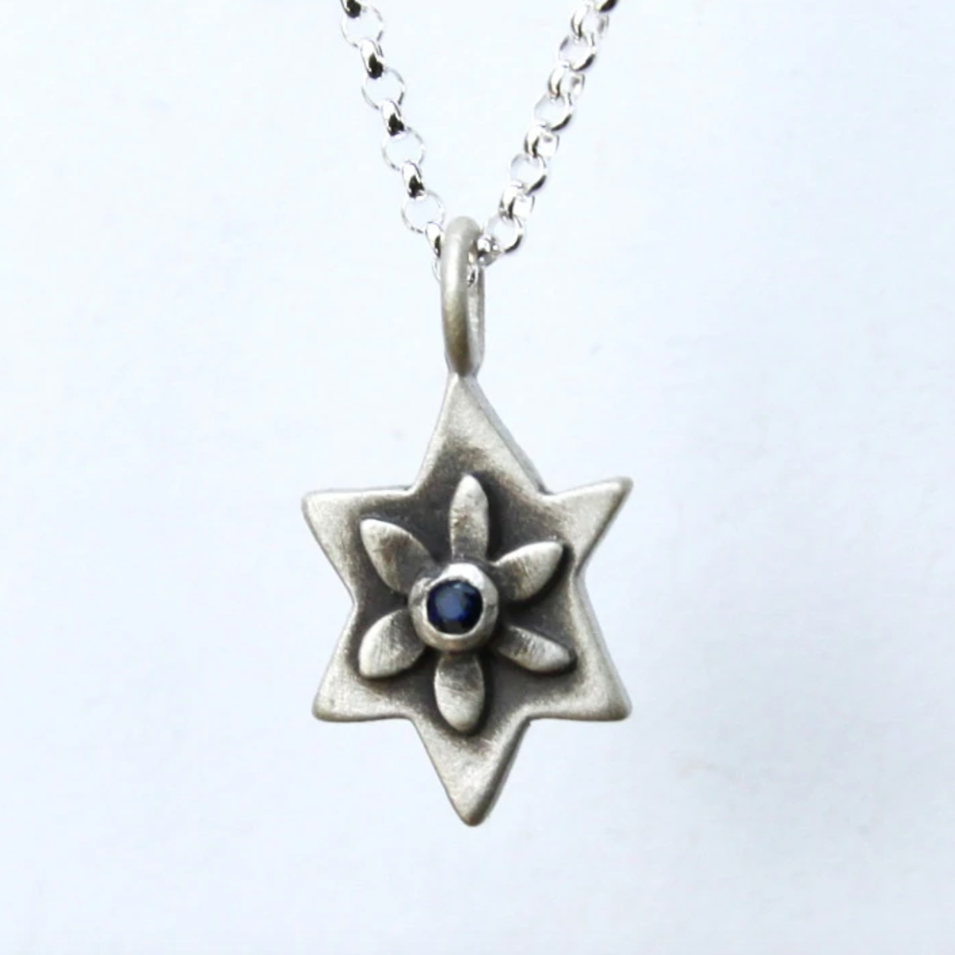 Silver Botanical Star of David Necklace  - Choice of Gemstone