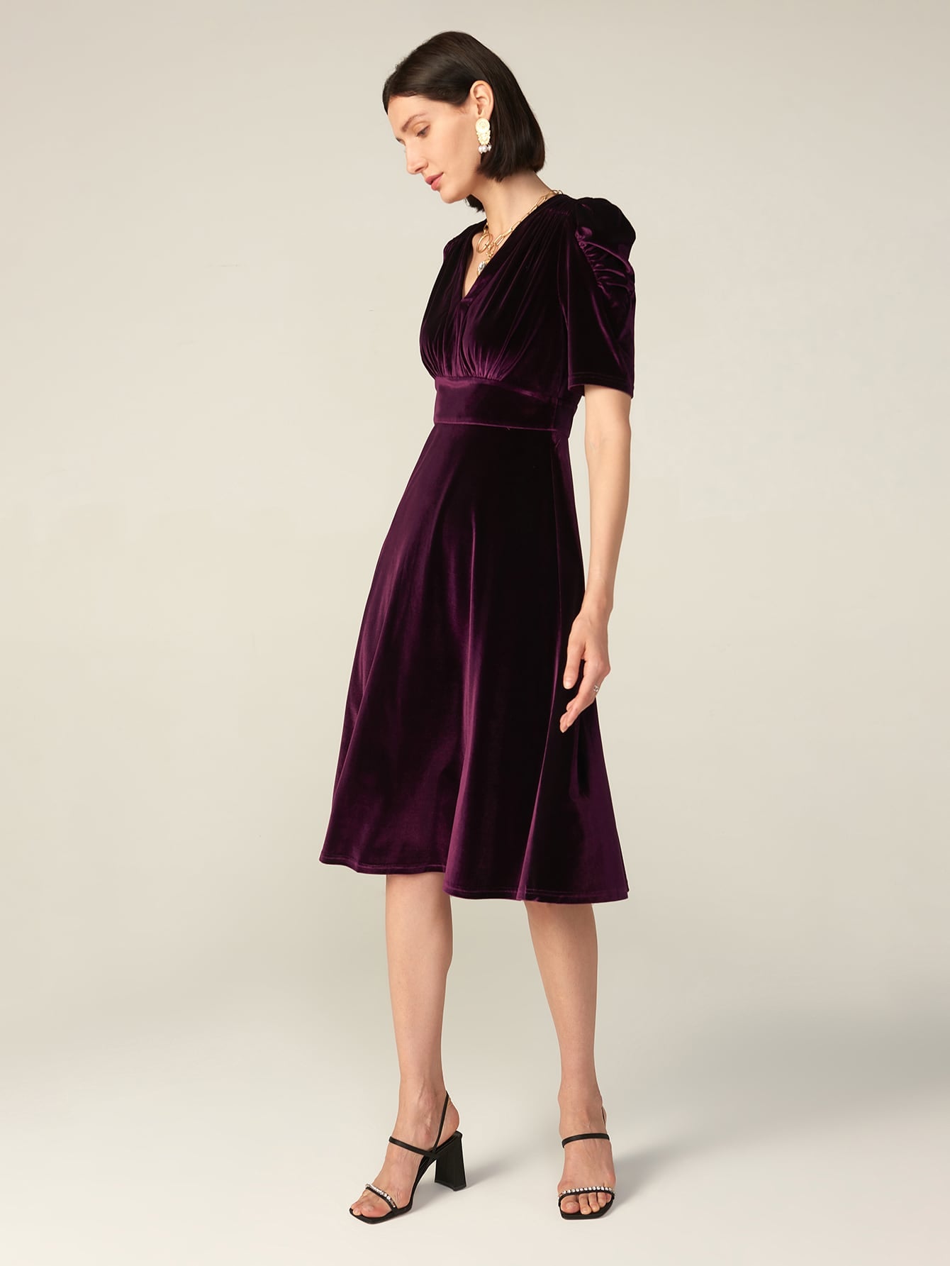 PREMIUM VELVET PUFF SLEEVE WRAP DRESS( Clearance sale