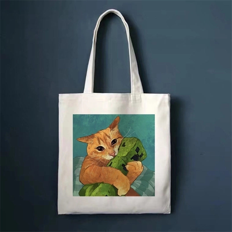 Women's Minimalist Cat Shopping Bags