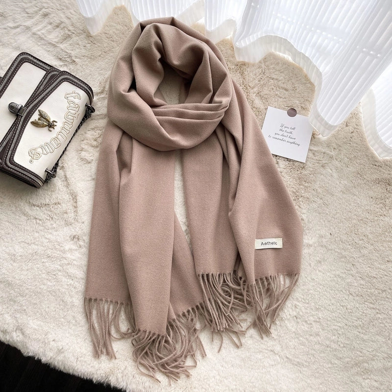 Autumn And Winter Solid Color Scarf New  Cashmere Scarf Women's Tassel Warm Large Shawl Scarf