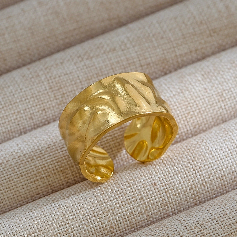 Rock Oversized Leaves Eye Flower 304 Stainless Steel Gem 18K Gold Plated Inlay Open Rings