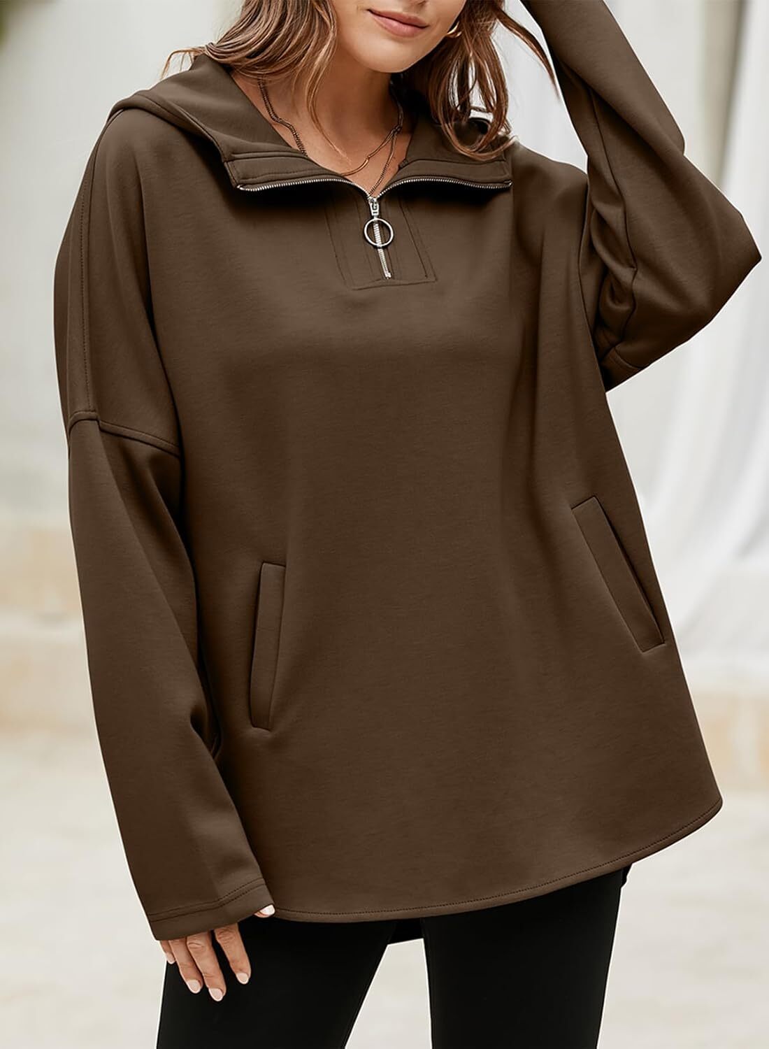 FINAL SALE⚡5 Packs for $25.95⚡- Women's Oversized Hoodies Casual Long Sleeve Half Zipper Pocket Sweatshirt Pullover Tops