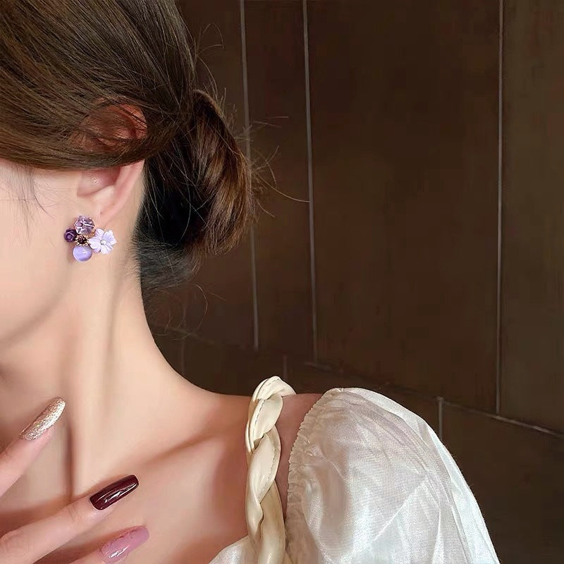 CRYSTAL FLOWER STUD EARRINGS KOREAN STYLE  ELEGANT WOMEN'S JEWELRY