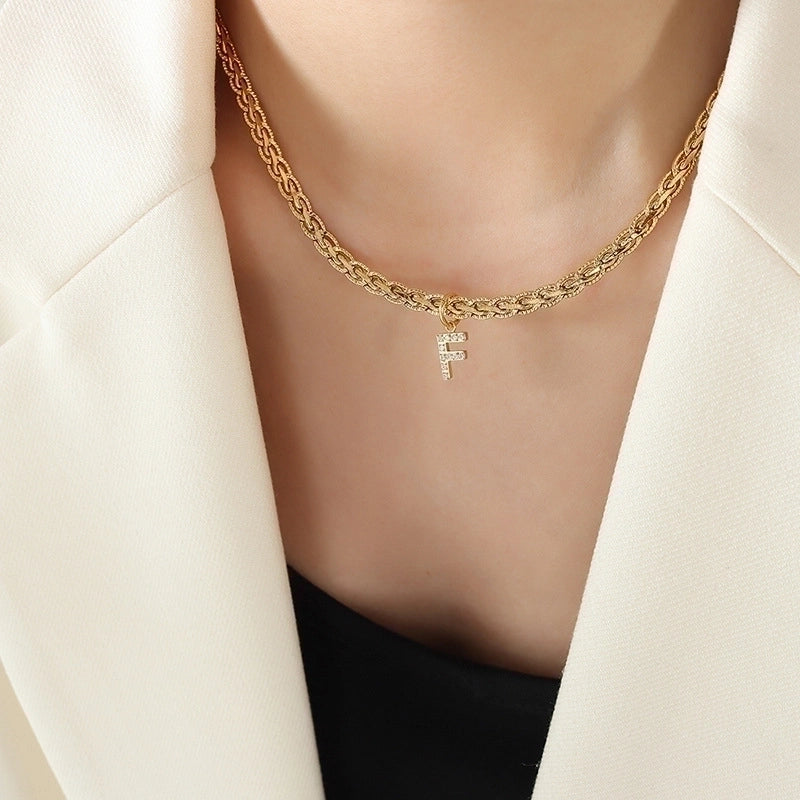 Fashion Letter 304 Stainless Steel Copper Zircon 18K Gold Plated Plating Pendant Necklace