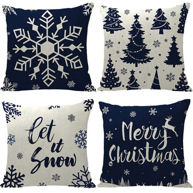 Fashion Letter Snowflake Elk Linen Pillow Cases