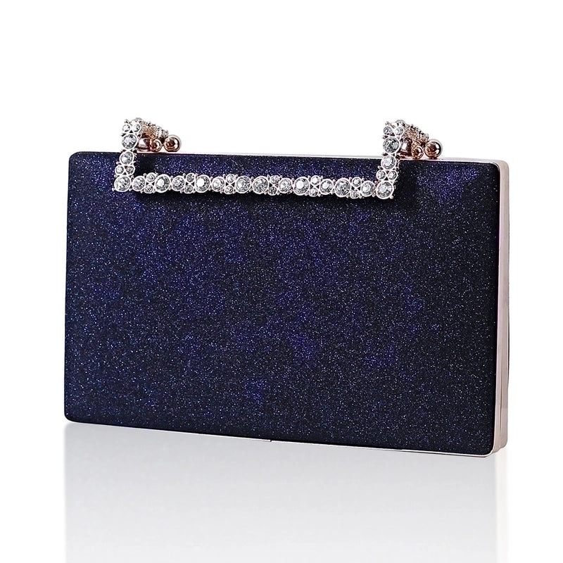 Red Dark Blue Black Pu Leather Solid Color Rhinestone Square Evening Bags