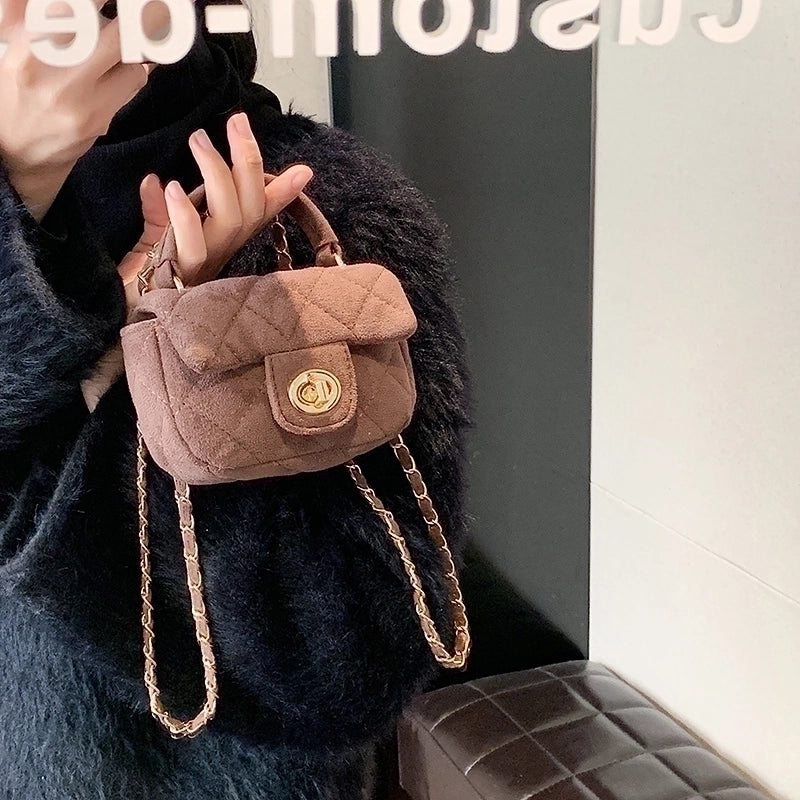 Women's Suede Solid Color Basic Metal Button Square Lock Clasp Shoulder Bag Crossbody Bag