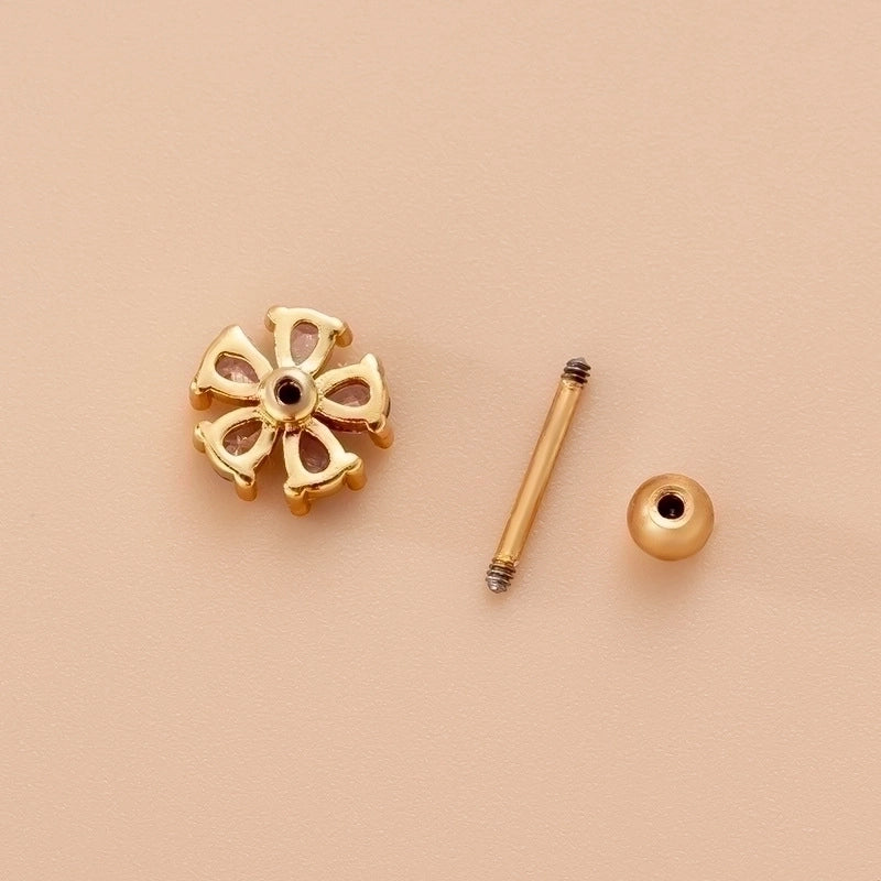 1 Piece Ear Cartilage Rings & Studs Sweet Heart Shape Flower 316L Stainless Steel  Copper Inlay Zircon