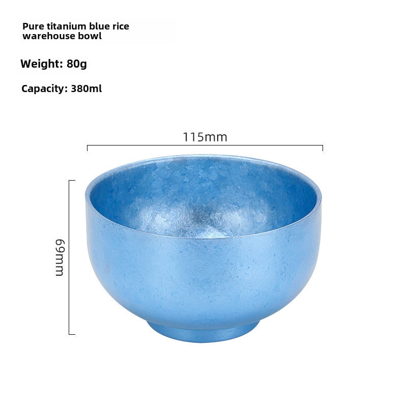 Household Large Double-layer Thickened Pure Titanium Bowl High-end Restaurant Pure Titanium Rice Bowl Tableware Outdoor Insulated Titanium Alloy Round Bowl