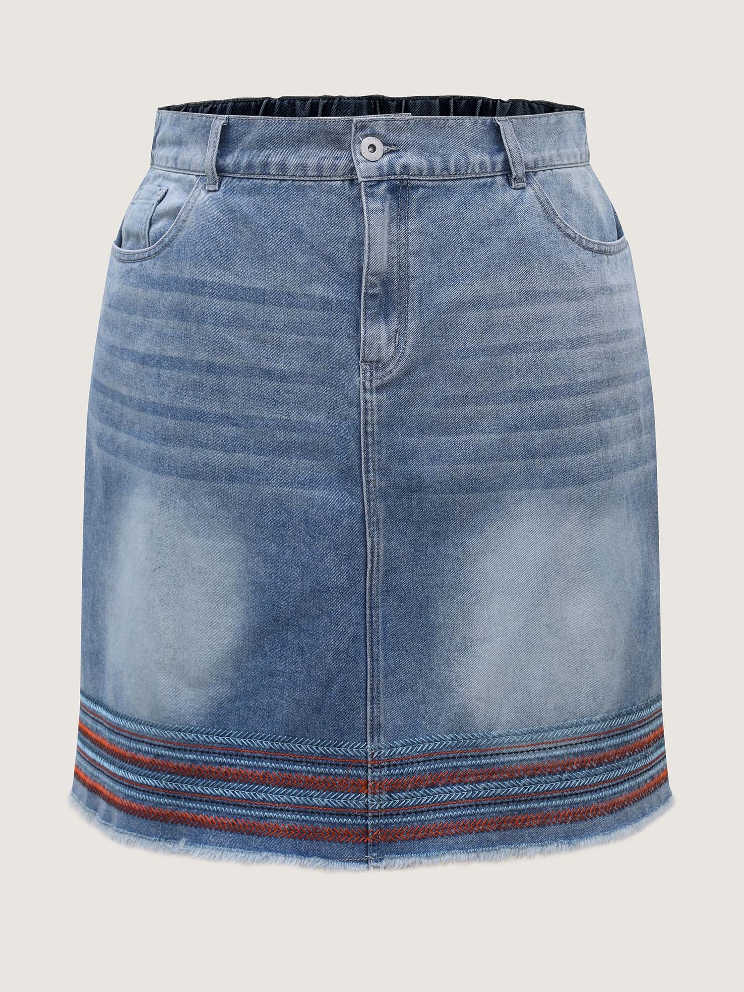 Colorful Hem Classic Cut Denim Skirt