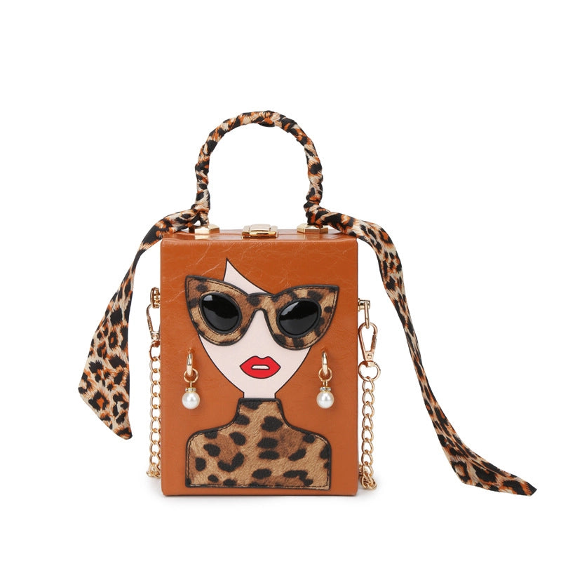 Women's Pu Leather Human Leopard Streetwear Square Lock Clasp Shoulder Bag