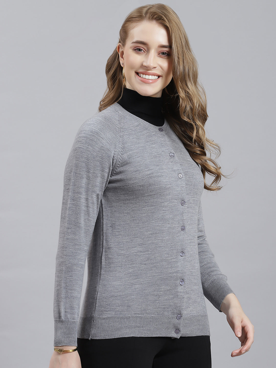 Women Grey Solid Cardigan