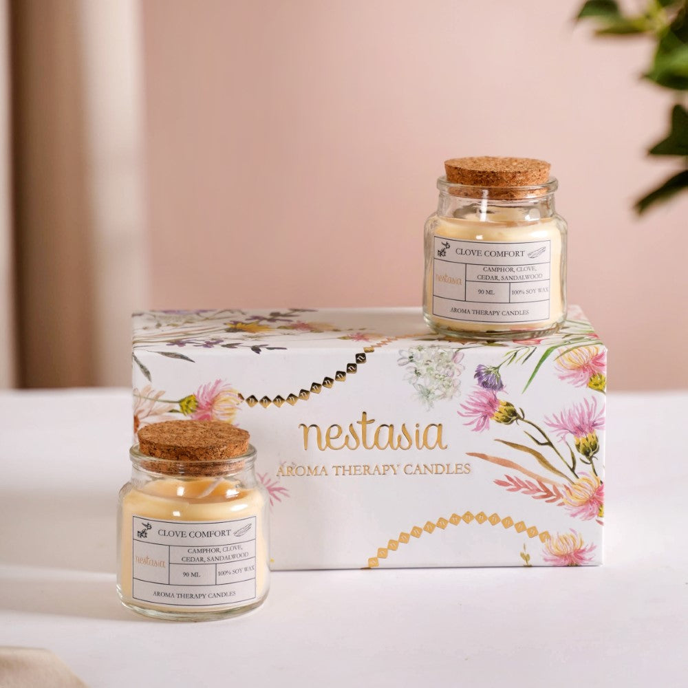 Clove Scented Glass Jar Candle Transparent Set Of 2