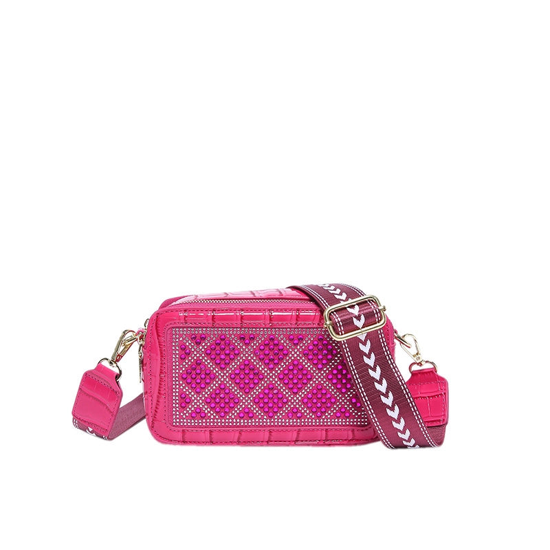 Women's Small Pu Leather Argyle Elegant Square Zipper Crossbody Bag