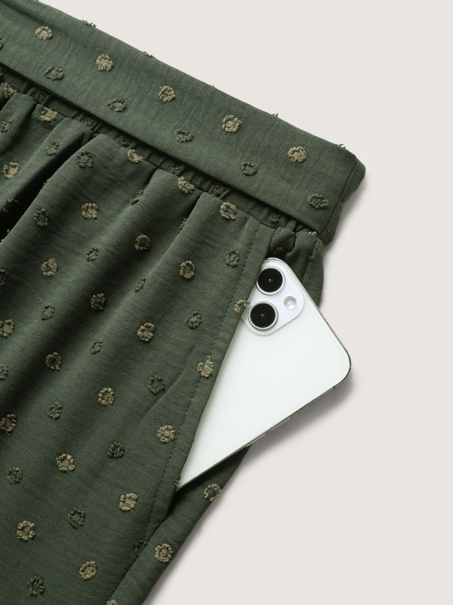Textured Dots Belted Slit Flowy Pants
