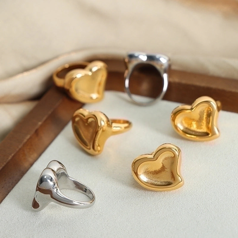 Minimalist Heart Shape Titanium Steel 18K Gold Plated Plating Rings