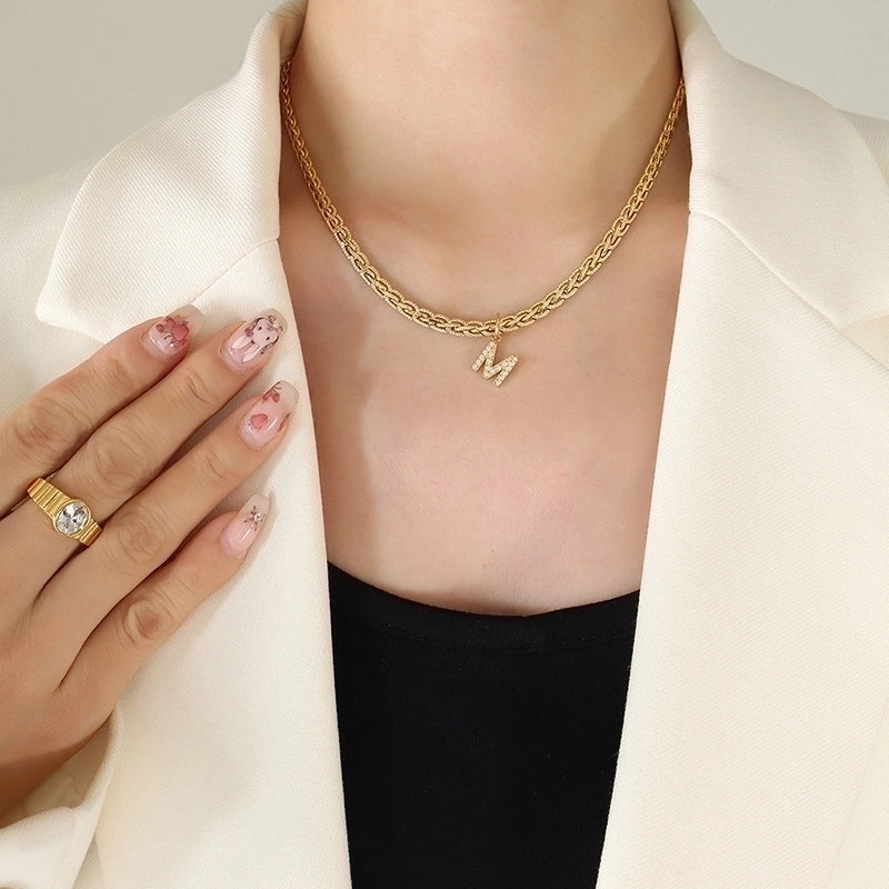 Fashion Letter 304 Stainless Steel Copper Zircon 18K Gold Plated Plating Pendant Necklace
