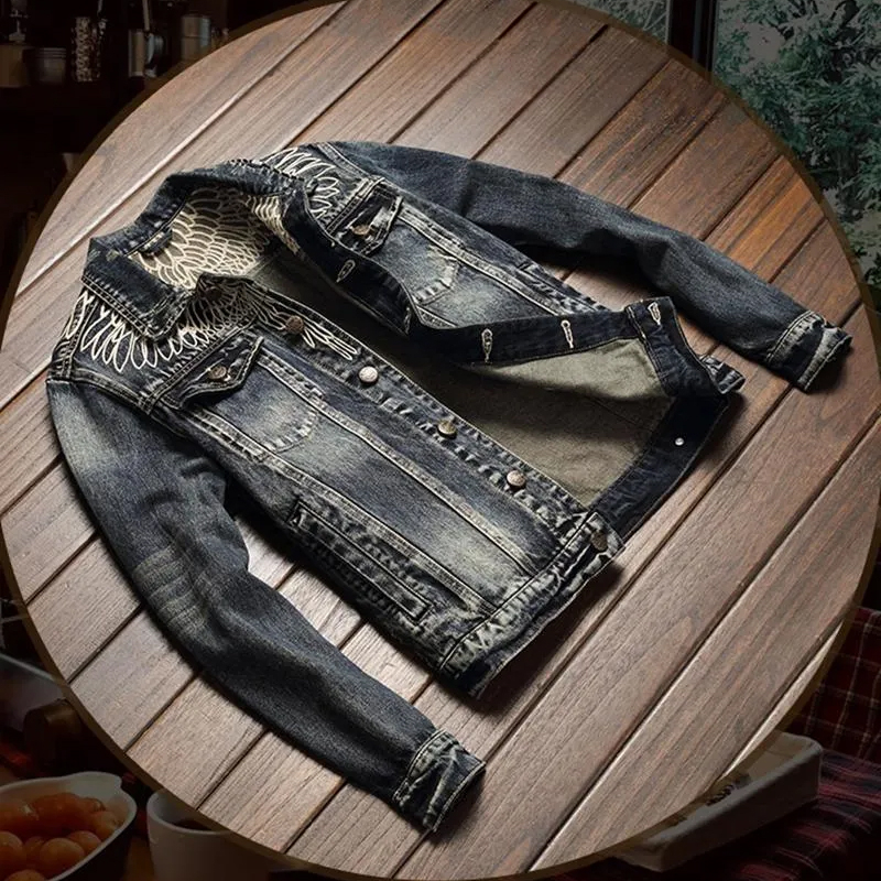 Vintage Distressed Washed Lapel Single-Breasted Denim Jacket