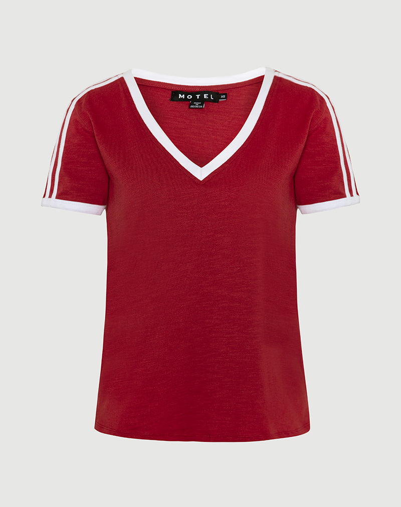 Janan Top in Adrenaline Red with White Binding