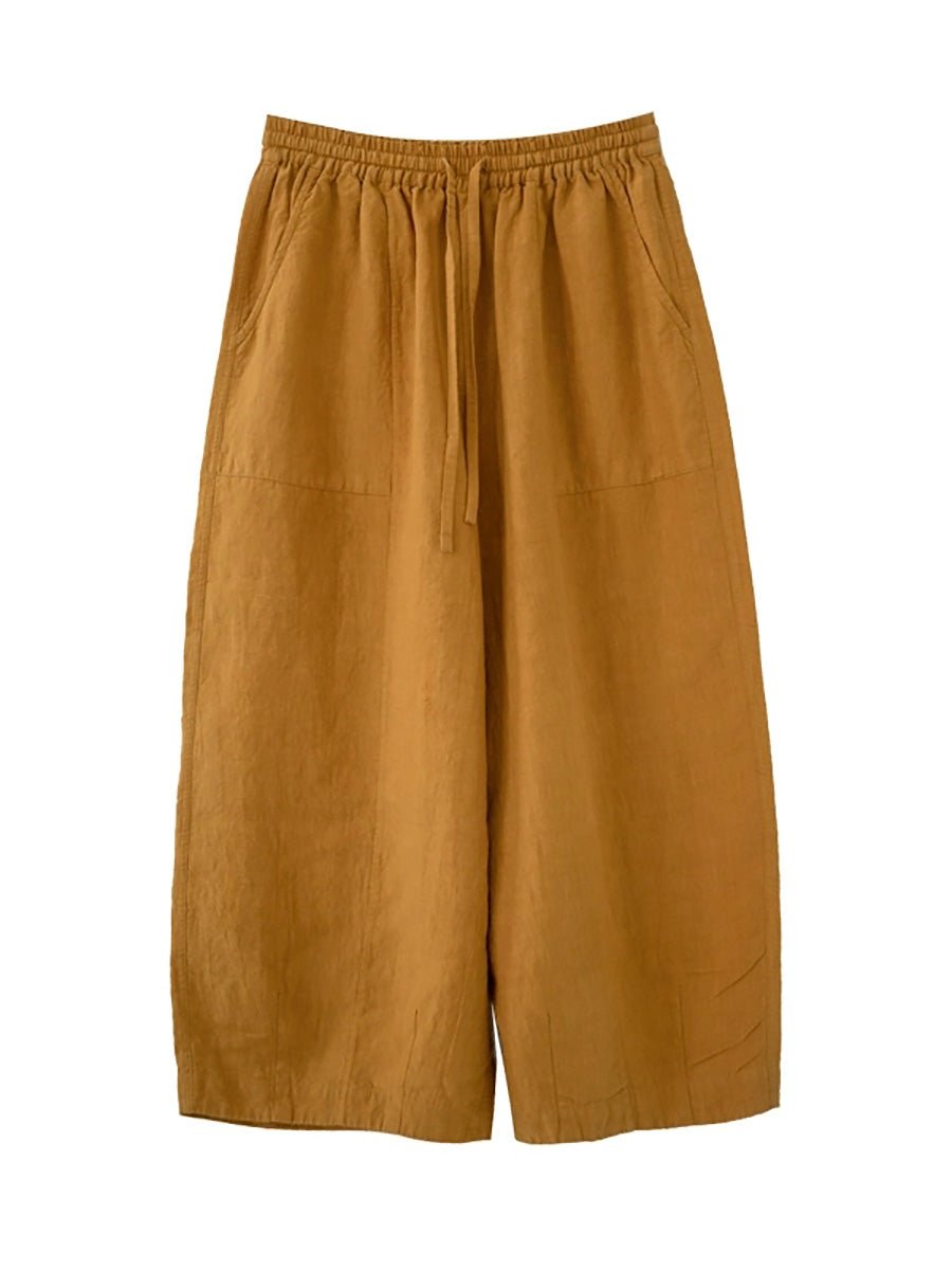 Women Summer Casual Pure Color 100%Linen Bloomers