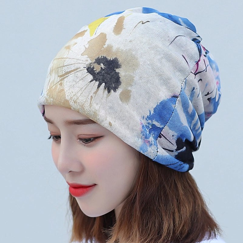 Printed Thin Hat Women's Pullover Hat Breathable Sparkling Toe Heap Moon Hat Headscarf Outdoor Hat