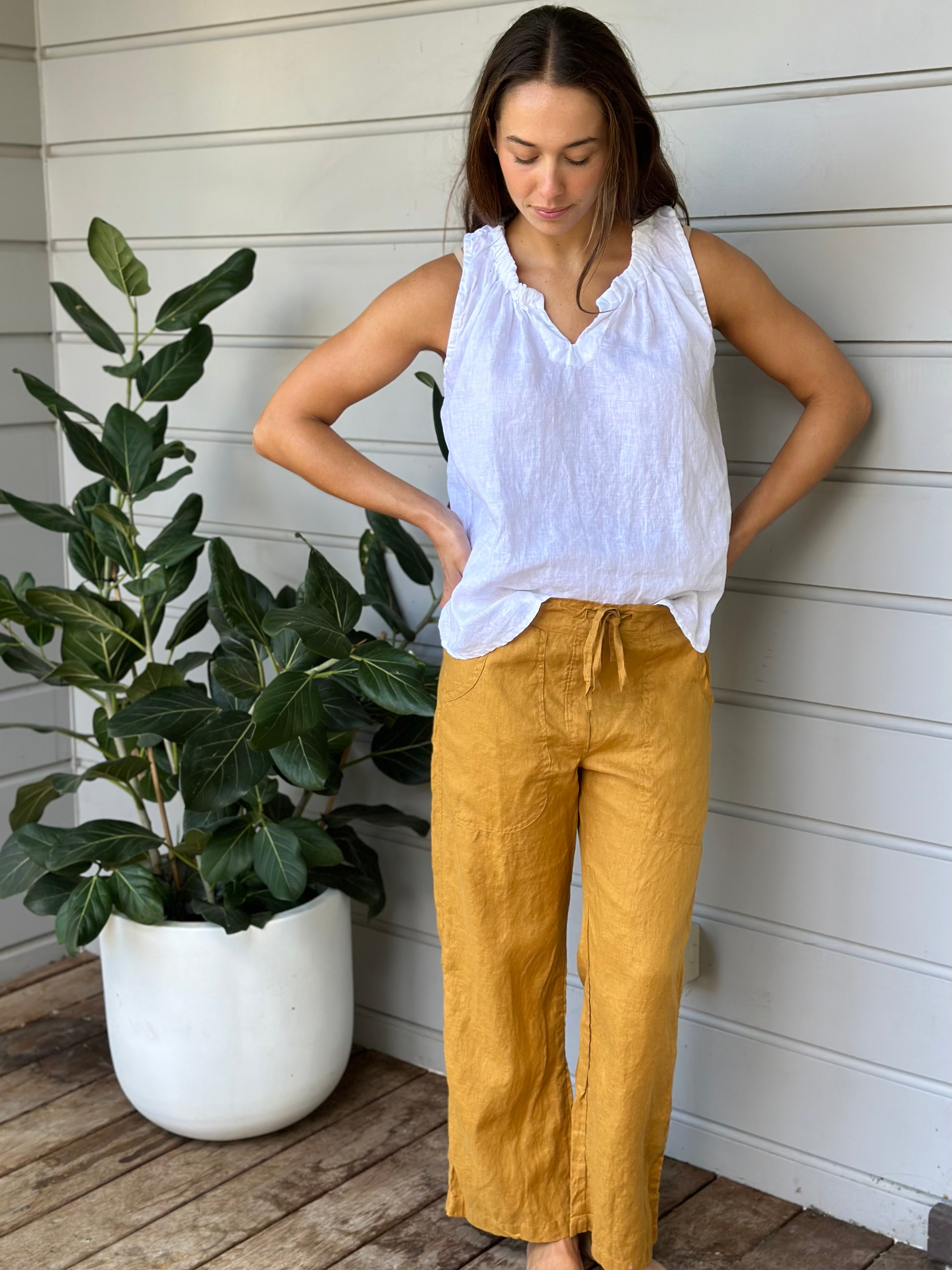 fleur straight leg pants - turmeric linen