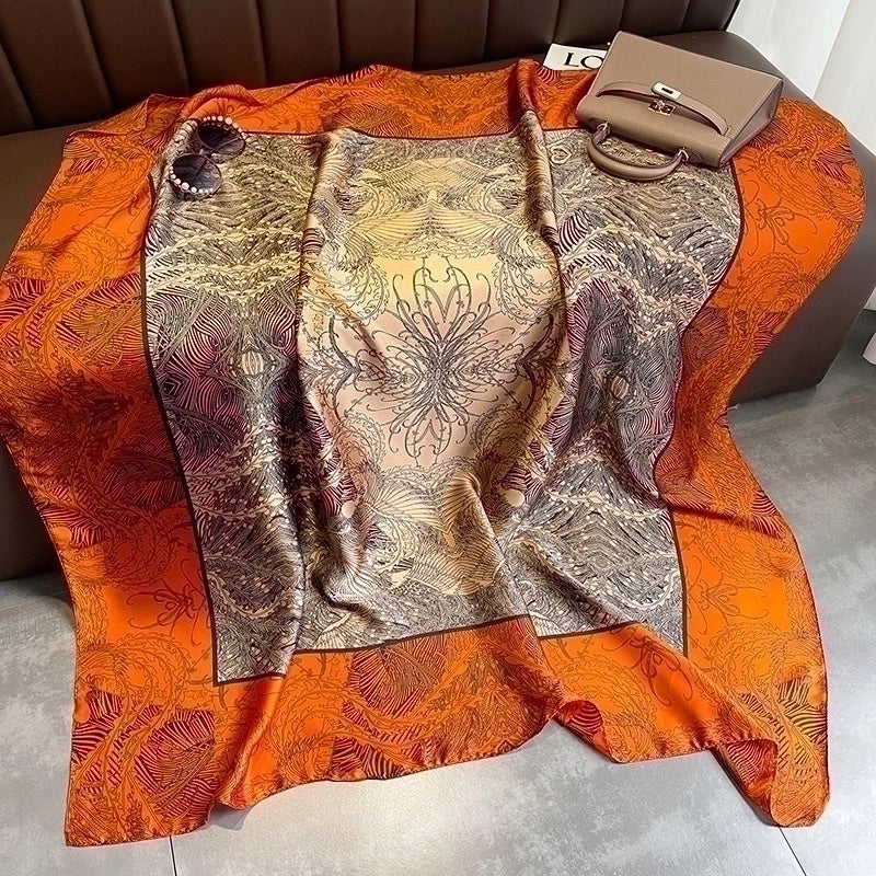 Women's Basic Minimalist Flower Satin Silk Scarves