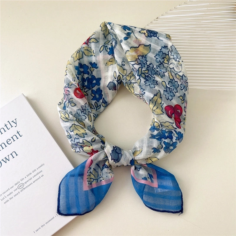Women's Cartoon Style Cute Sweet Ditsy Floral Cotton And Linen Kerchief