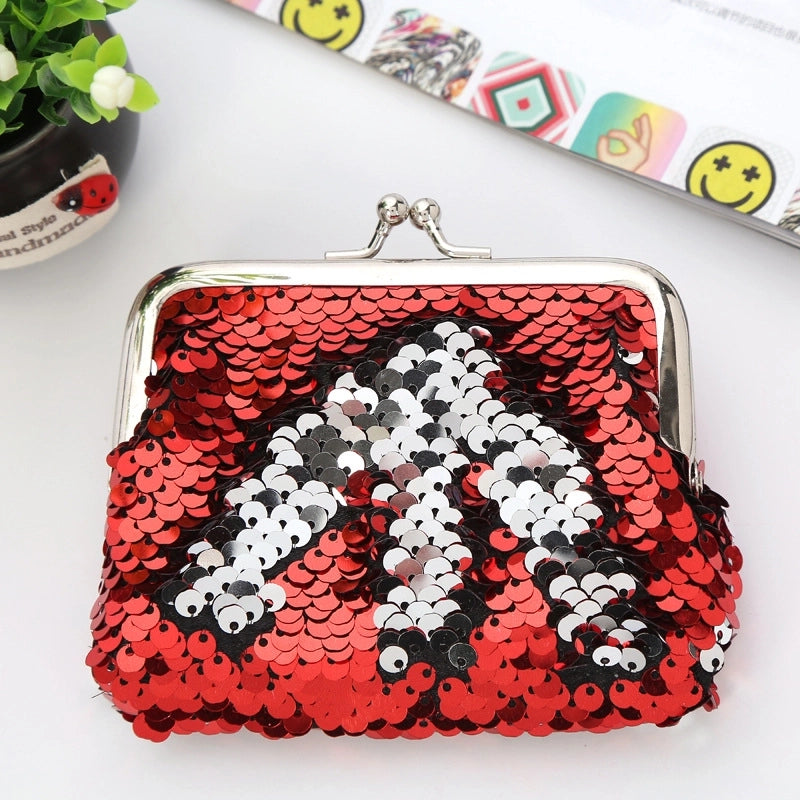 Women's Solid Color Pu Leather Sequins Zipper Coin Purses