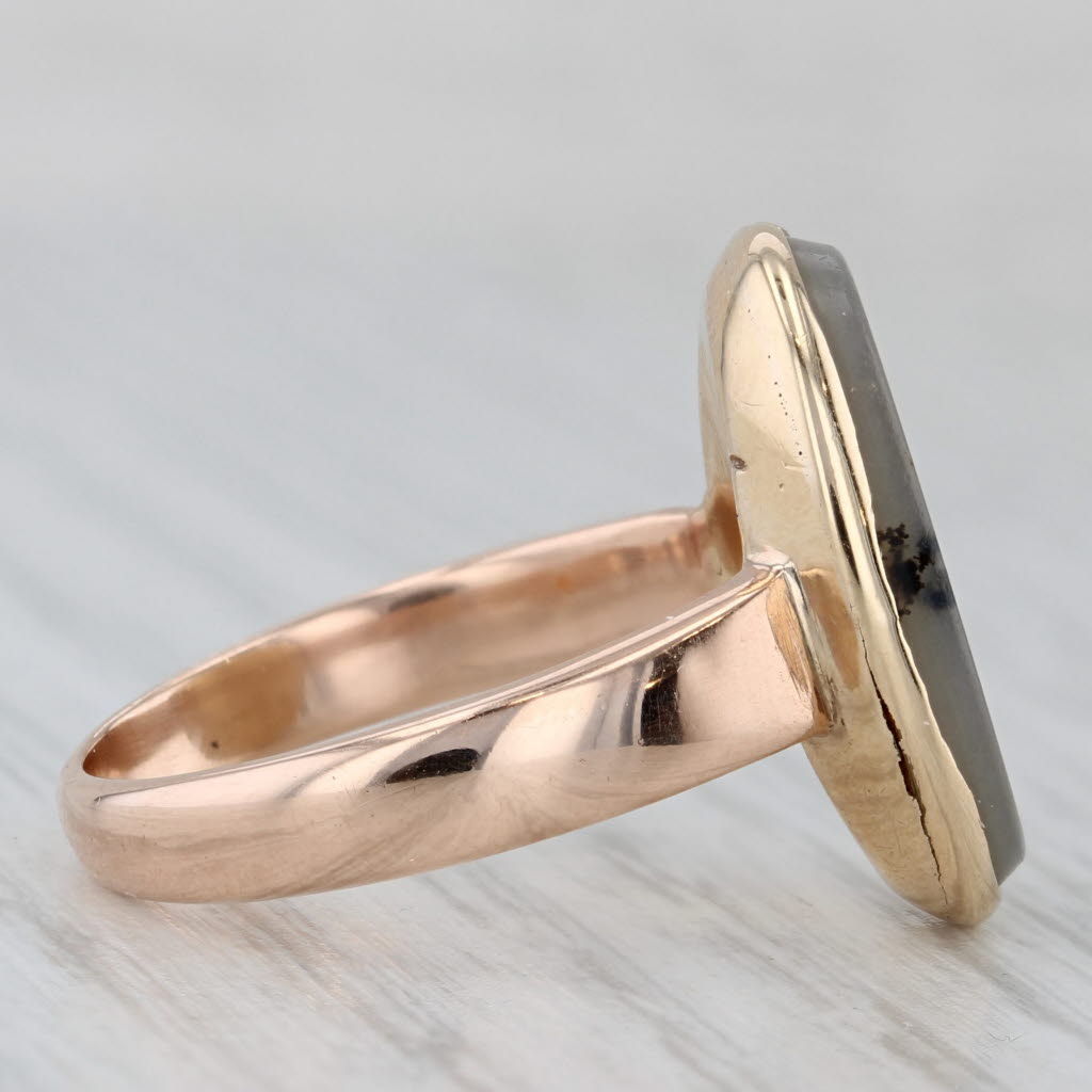 Vintage Dendritic Oval Agate Ring 10k Yellow Gold Size 6.5