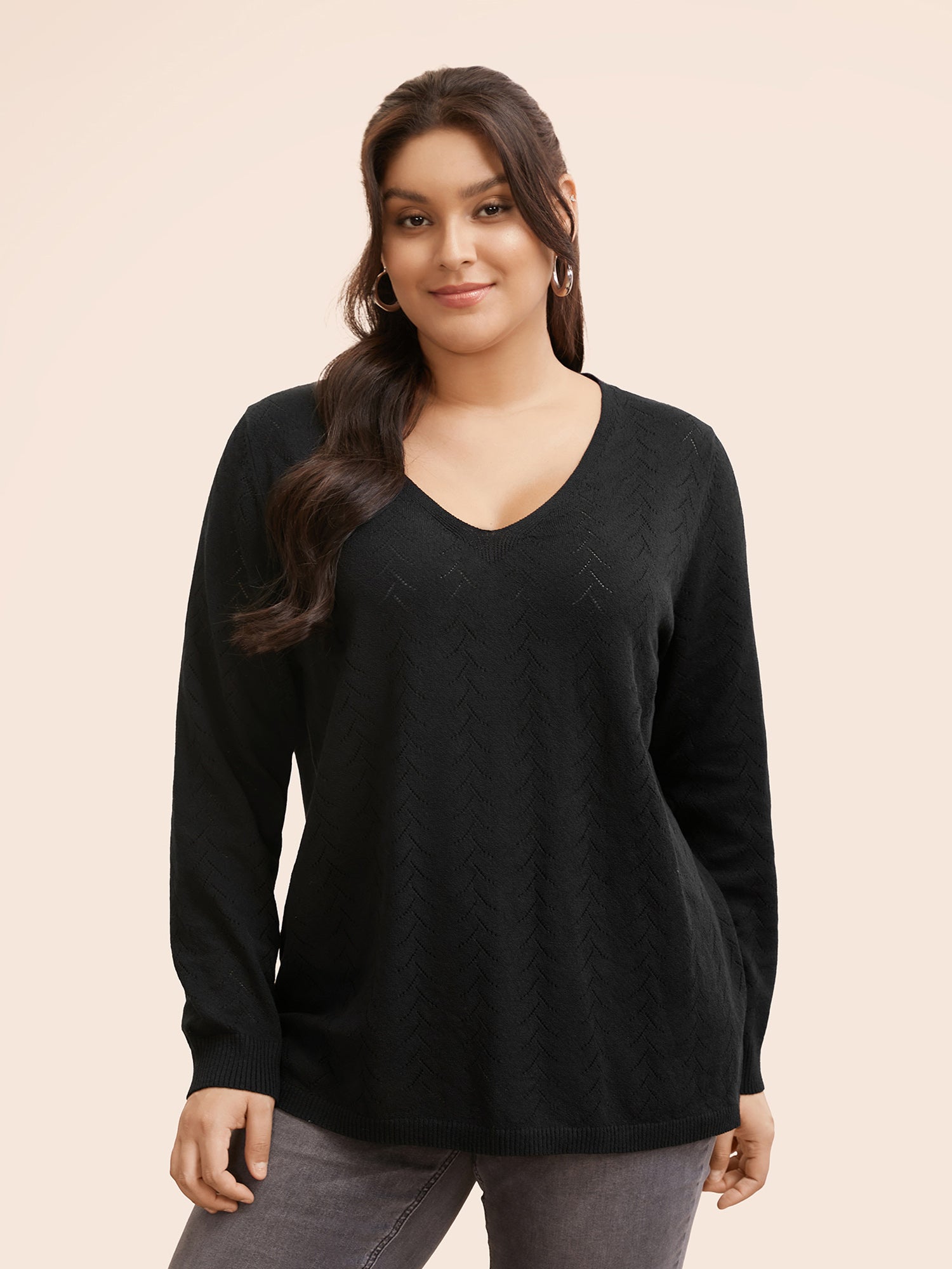 Texture V Neck Lightweight Pullover