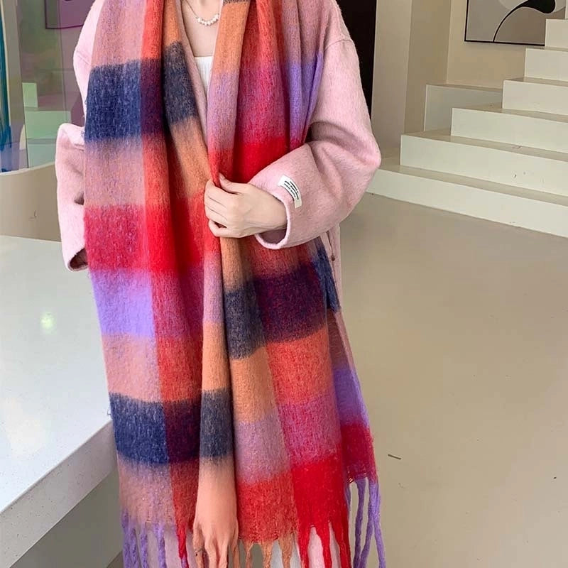 Popular Spring And Winter AC Scarf Warm Thickened Color Plaid Scarf Scarf Shawl Fashionable Western Style Outer Wear