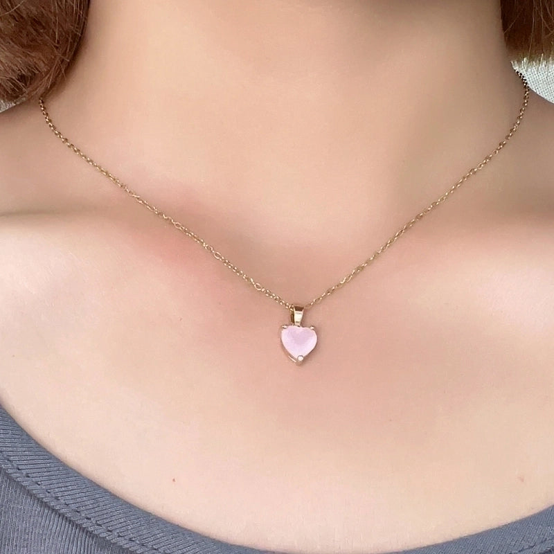 2 Pieces Elegant Minimalist Heart Shape 304 Stainless Steel Copper Plating Inlay Gold Plated Zircon Pendant Necklace