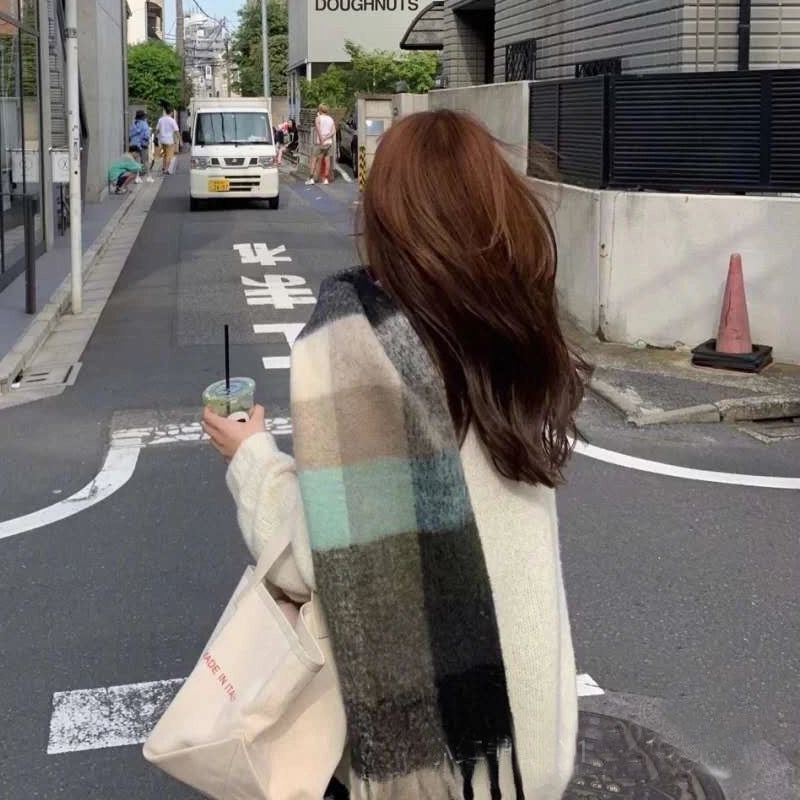 Brown Striped Scarf Women's Autumn And Winter  Trendy Winter Warm Imitation Cashmere Windproof Scarf For Students