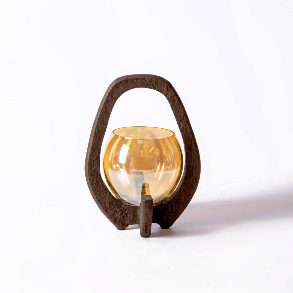 Nest Glass Lantern with Wooden Holder - Walnut