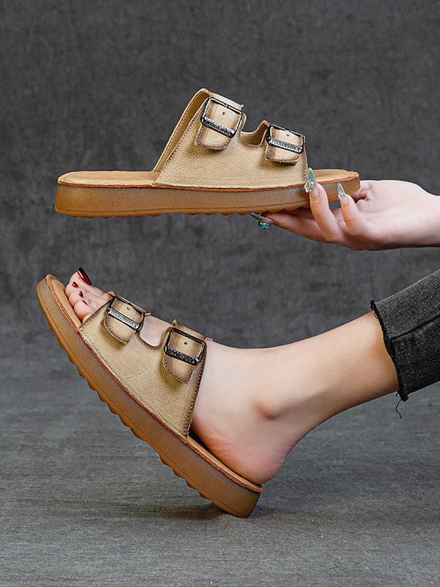 Women Summer Casual Genuine Leather Flat Slippers