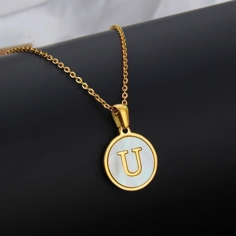 Minimalist Round Letter Titanium Steel Shell 18K Gold Plated Plating Necklace