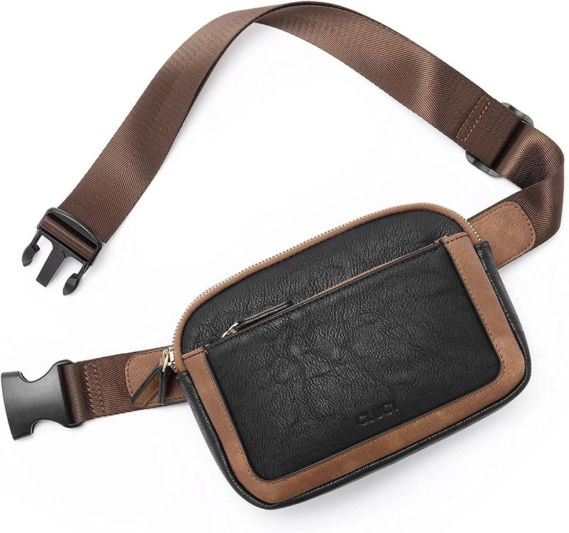 Unisex Classic Style Color Block Pu Leather Waterproof Waist Bags
