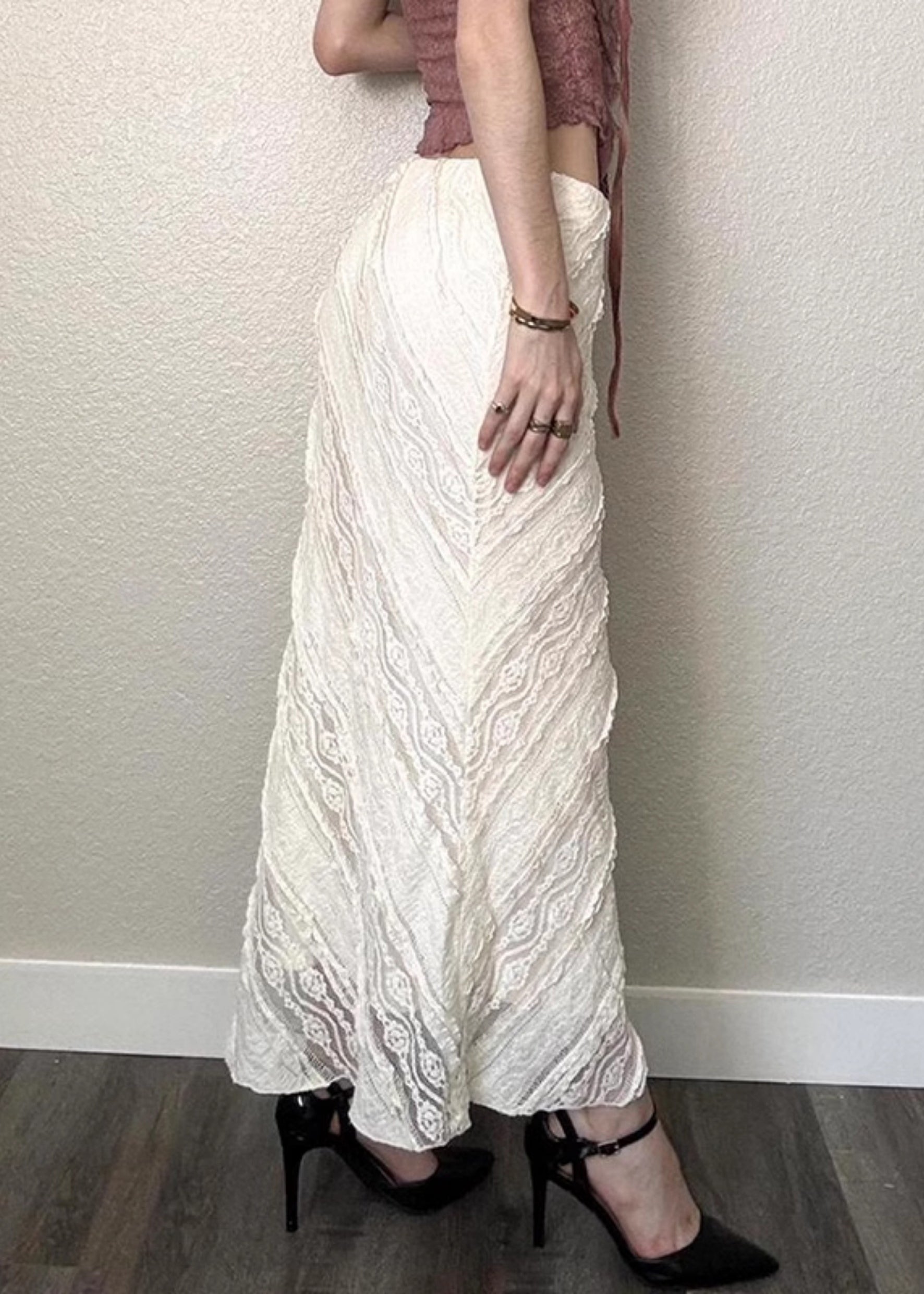 Art White Side Open High Waist Lace Skirts Summer