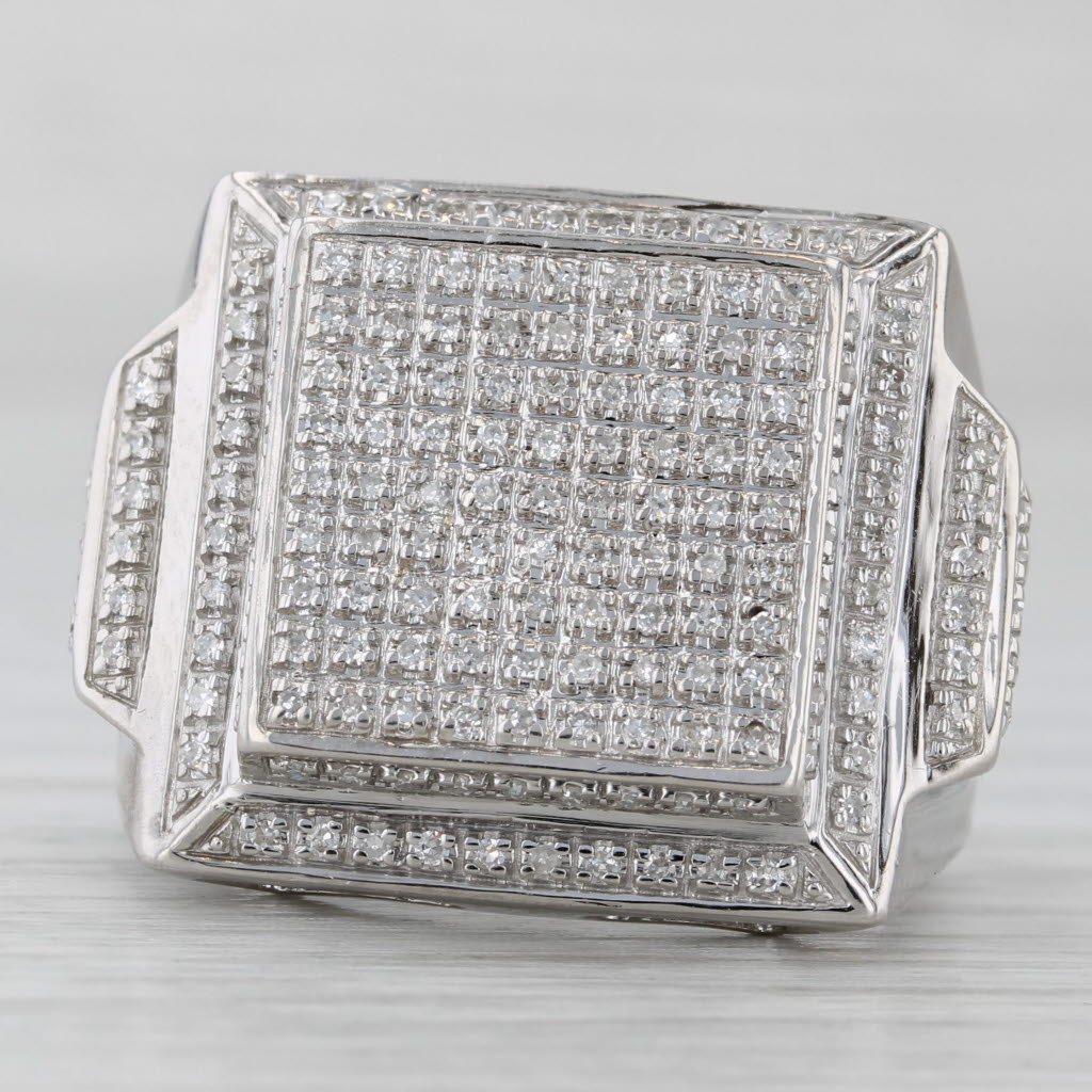 0.50ctw Pave Diamond Halo Ring 10k White Gold Size 7.5