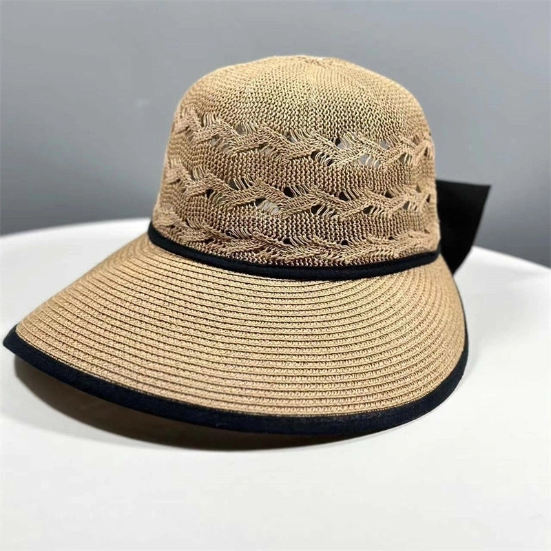 Women's Elegant Pastoral Minimalist Solid Color Bowknot Hollow Out Wide Eaves Sun Hat
