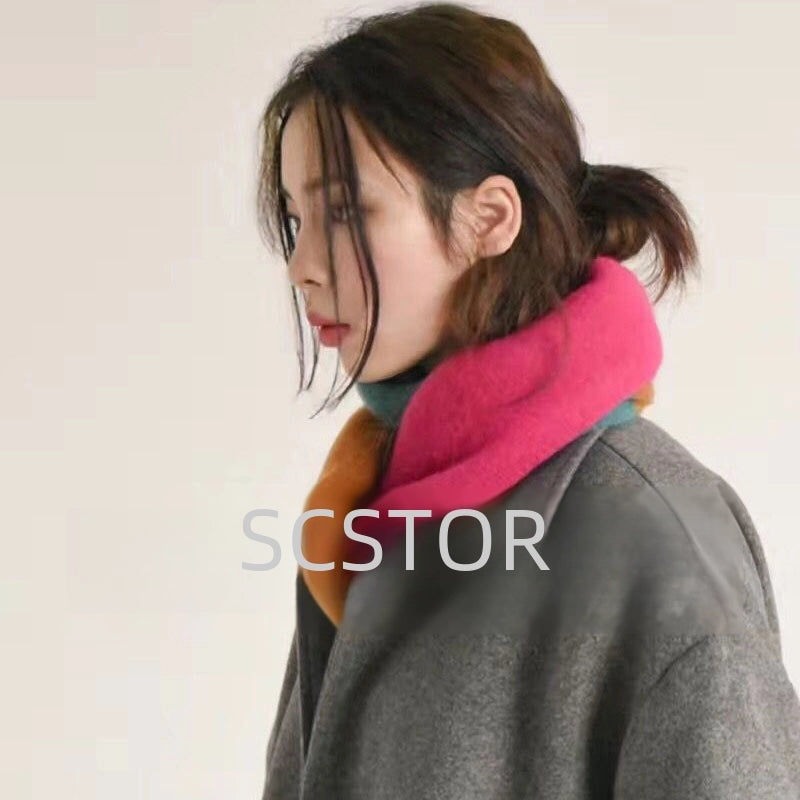 Knitted Scarf New Dongdaemun Color Matching Plaid Scarf Women's Autumn And Winter Warm Scarf Generation Hair