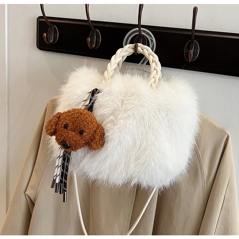 Women's Plush Solid Color Basic Square Magnetic Buckle Shoulder Bag Handbag Crossbody Bag