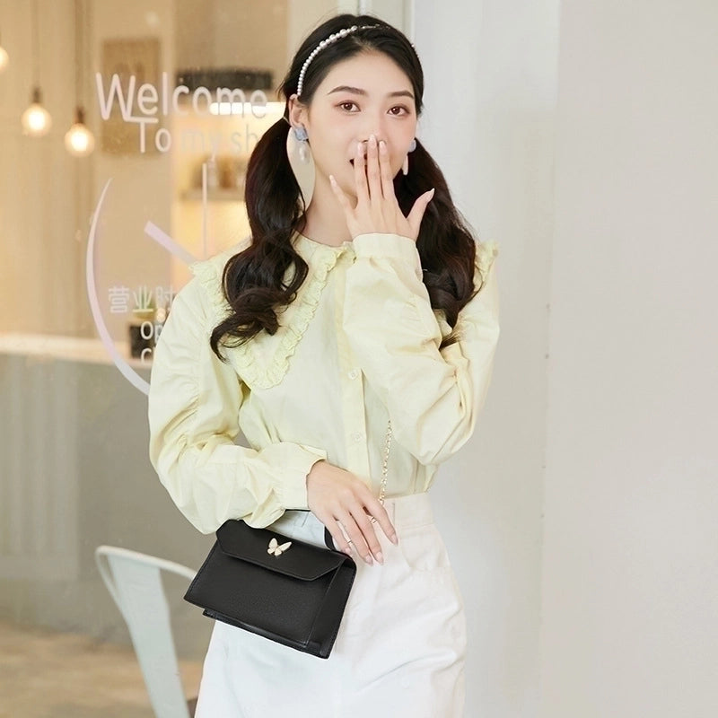Women's Small Pu Leather Butterfly Fashion Square Flip Cover Crossbody Bag
